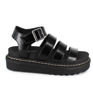 Portland Boot Company Dolly Black Strappy Lug Sole Faux Leather Sandal Size 9